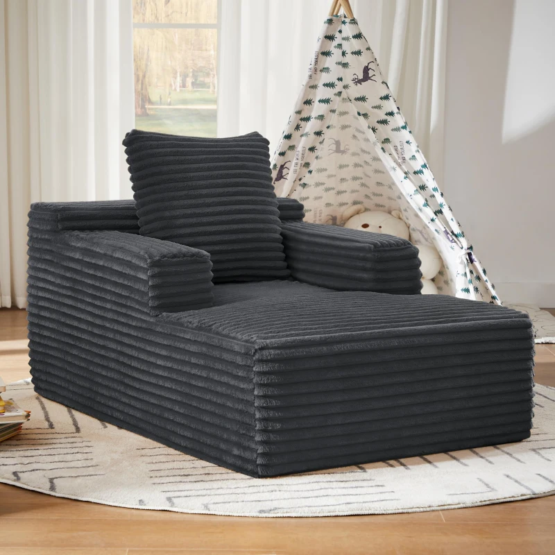 Knochenloses Cordsofa, bequemes Schlafsofa / unzusammengebauter Liegestuhl, Liegestuhl für Wohnzimmer und Büro, 81L x 117B x 50H cm, Dunkelgrau