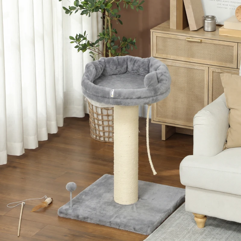 PawHut Copac pentru pisici, pat pentru pisici, 1 pat, incl. jucărie pentru pisici, 55 cm x 55 cm x 83 cm, Gri