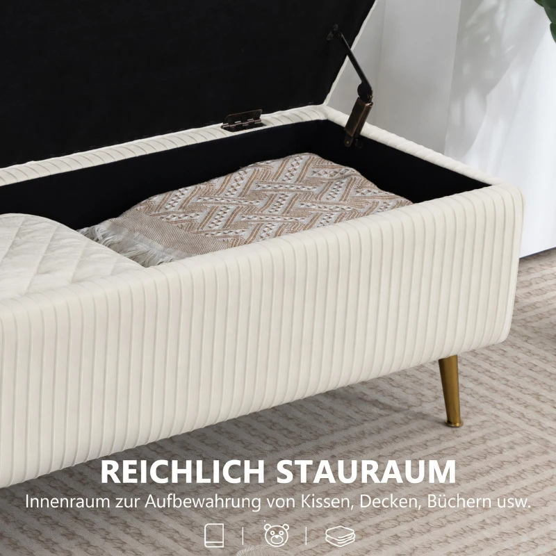 HOMCOM Sitzbank mit Stauraum, Polsterbank mit Samtoptik, Goldene Stahlbeine, Bettbank für Wohnzimmer