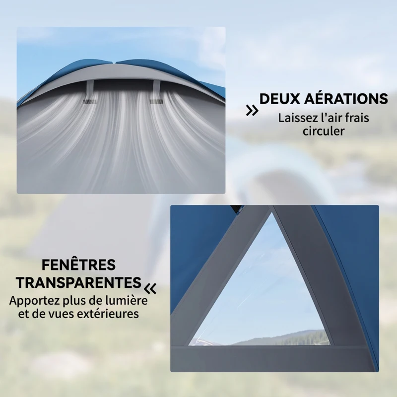 Outsunny Tente de camping familiale 3 personnes tente dôme étanche légère, ventilée facile à monter double porte et