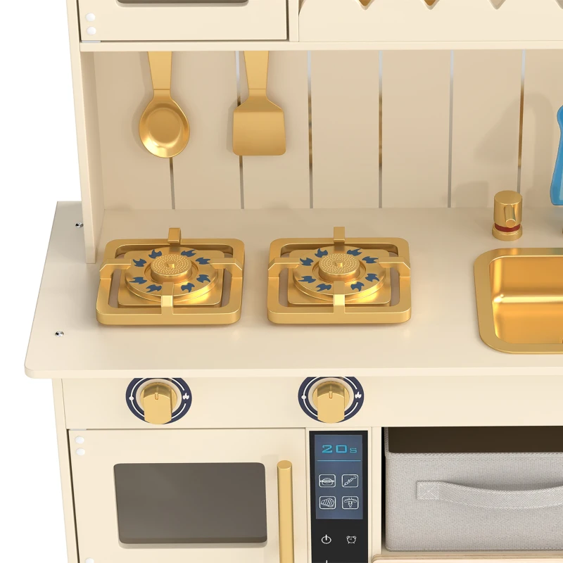 AIYAPLAY Kids Play Kitchen with Lights & Sounds, Pretend Play Toy set with 4 Fabric Drawers, 12-Piece Accessories for 3-6 Years