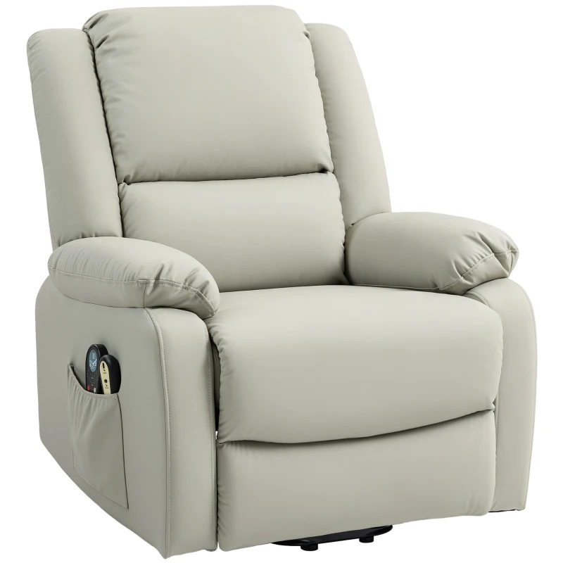 HOMCOM Sillón Levanta Personas Eléctrico con 8 Punto de Masaje Función Calentamiento 2 Controles Remotos y Bolsillo Gris Claro