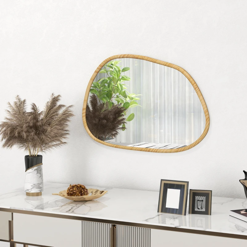 HOMCOM Wandspiegel Dekospiegel Spiegel, Vintage-Design, 80 cm x 2,1 cm x 60 cm, Massivholz, Natur