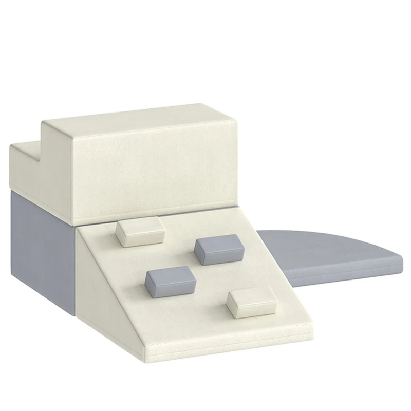 AIYAPLAY Juego de 4 Bloques de Espuma para Niños de Psicomotricidad Tapizados en PU Escalar y Gatear 1-3 Años Gris Claro y Beige