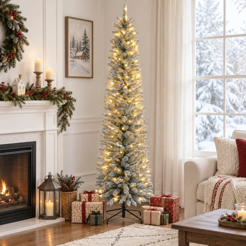 HOMCOM Weihnachtsbaum 210 cm, LED-Lichterkette, Kunstkette, flammhemmend, Metallbasis, Grün
