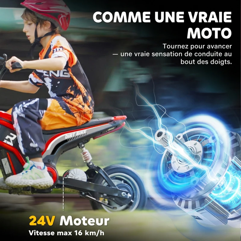HOMCOM Moto cross électrique enfant moto électrique enfants moteur 350 W batterie 12V 8-16 km/h pneus gonflables 12'' rouge(m-5)