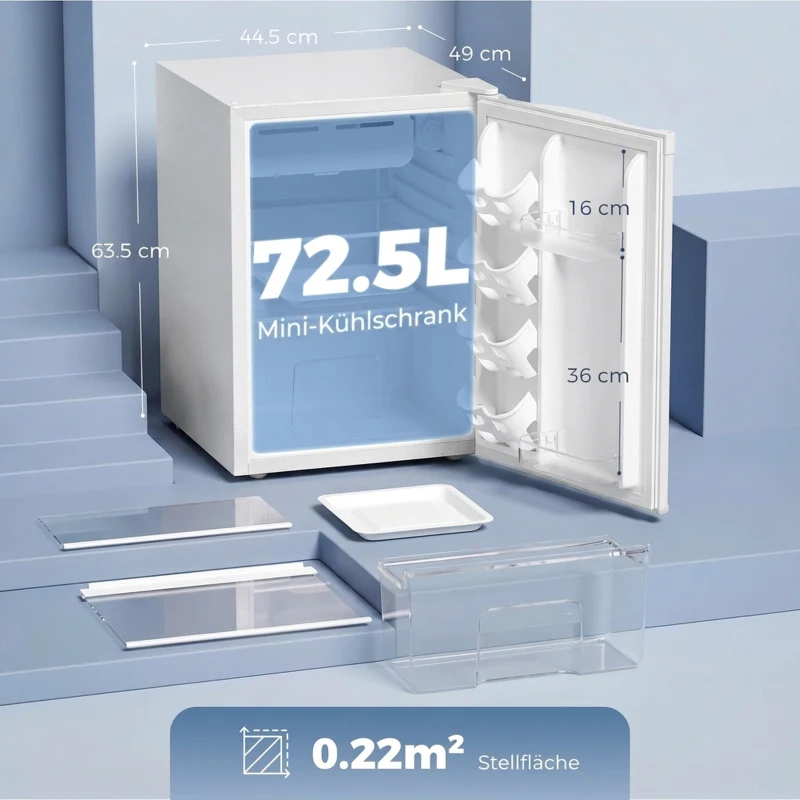 HOMCOM Minikoelkast met vriesvak, instelbare thermostaat, kleine koelkast, 1-deurs, 72,5 liter, wit
