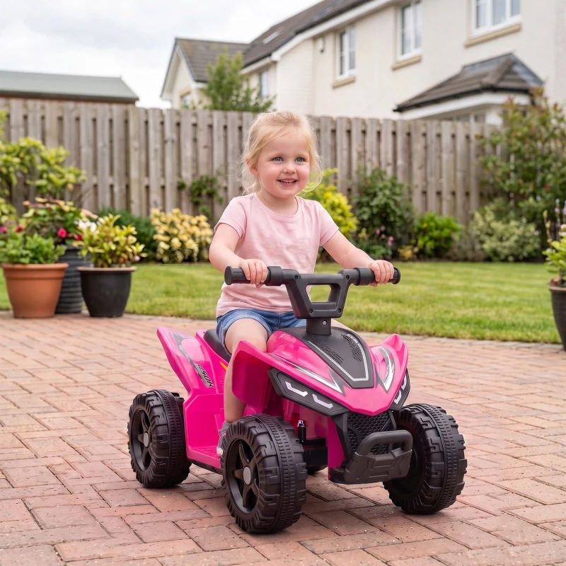 AIYAPLAY Quad Elettrico per Bambini 6V, Marce Avanti, 2 km/h, per 18-48 Mesi, Portata 25 kg, Interno ed Esterno, Fucsia