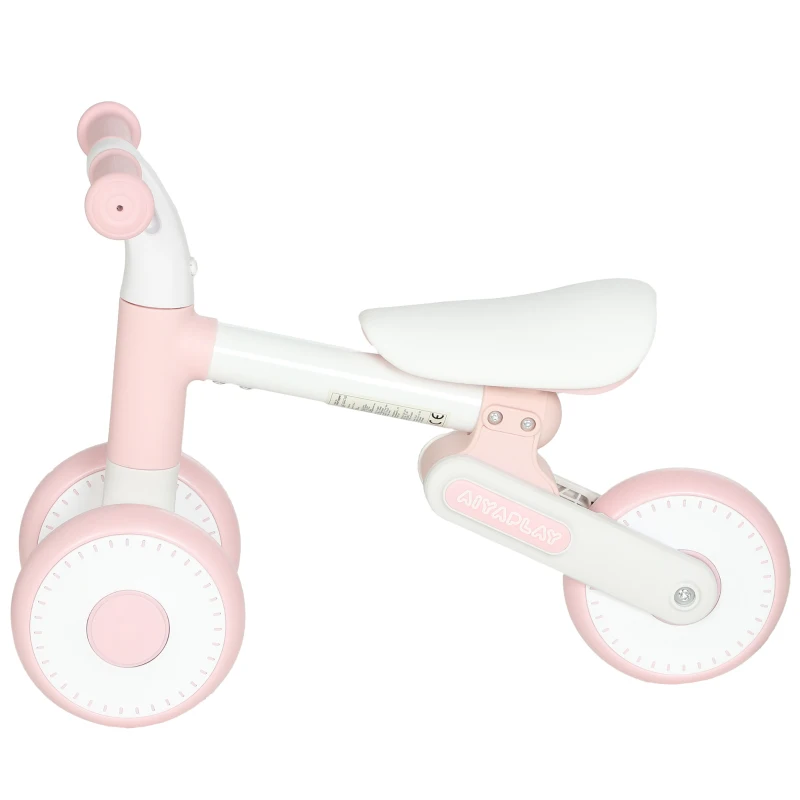 AIYAPLAY Bicicleta sem Pedais para Bebê 1-2 Anos Dobrável Assento Ajustável Direção Limitada a 135° Pneus EVA Silenciosos 52x23x36,5 cm Rosa