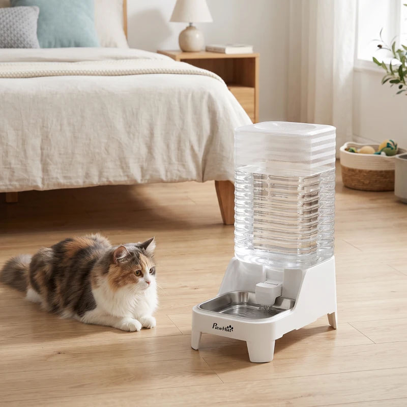 PawHut Distributeur d'Eau Automatique pour Chiens et Chats 8L Robinet Breveté Bol Acier Inox sans BPA 19,3x32,8x43,4cm Blanc