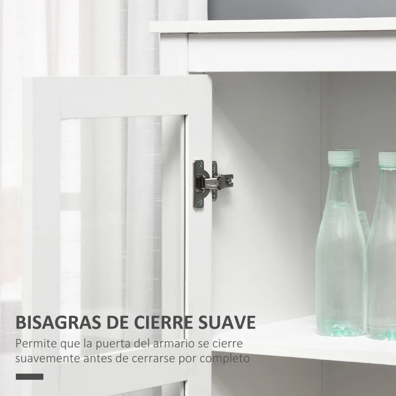 HOMCOM Vitrina de Salón Aparador de Cocina con 2 Puertas de Vidrio 3 Estantes 2 Cajones para Comedor Oficina 80x40x160cm Blanco