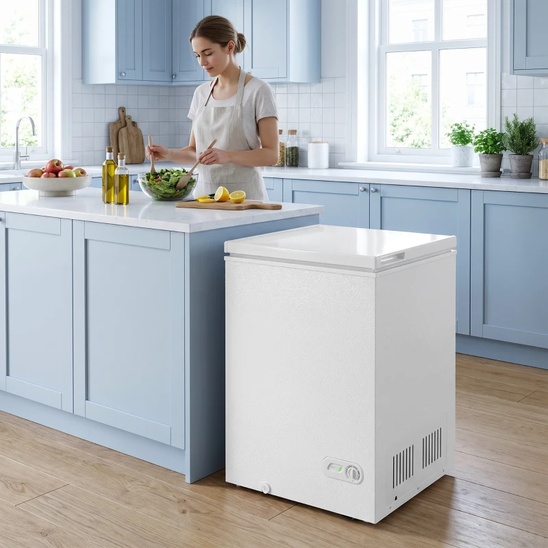 HOMCOM 91L Freestanding Chest Freezer with Removable Storage Basket, Chest Freezer with Mechanical Temperature Control, White