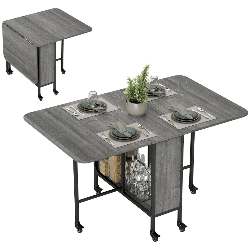 HOMCOM Klappbarer Esstisch, Mobiler Klapptisch für 6 Personen, mit Ablage, bis 50 kg belastbar, 130 x 80 x 74 cm, Grau