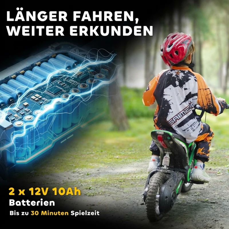 HOMCOM Elektro-Kindermotorrad, 24V Motor, einstellbare Geschwindigkeit, Musik & Lichter, Grün(m-6)