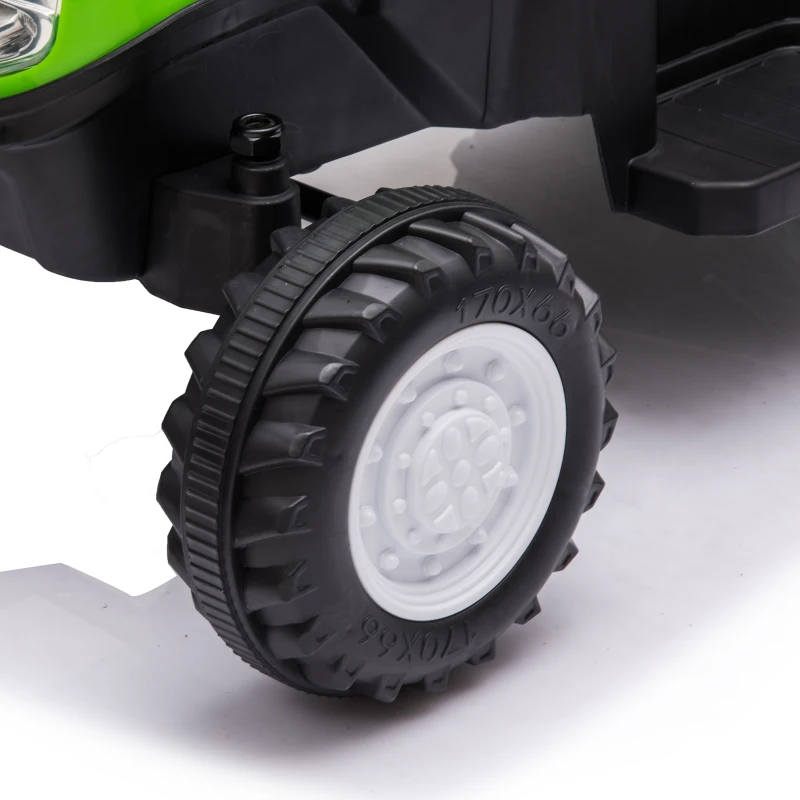 AIYAPLAY Trator Elétrico para Crianças 6V com Reboque Amovível, Luzes, Música, Buzina e Pedal, 2,5 km/h, Verde, 1-3 Anos