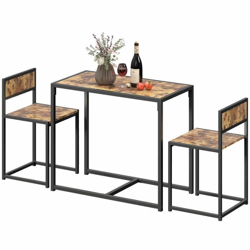 HOMCOM Ensemble table et chaises , table à manger 3 pièces avec 2 chaises encastrables, pour cuisine salon maison, marron