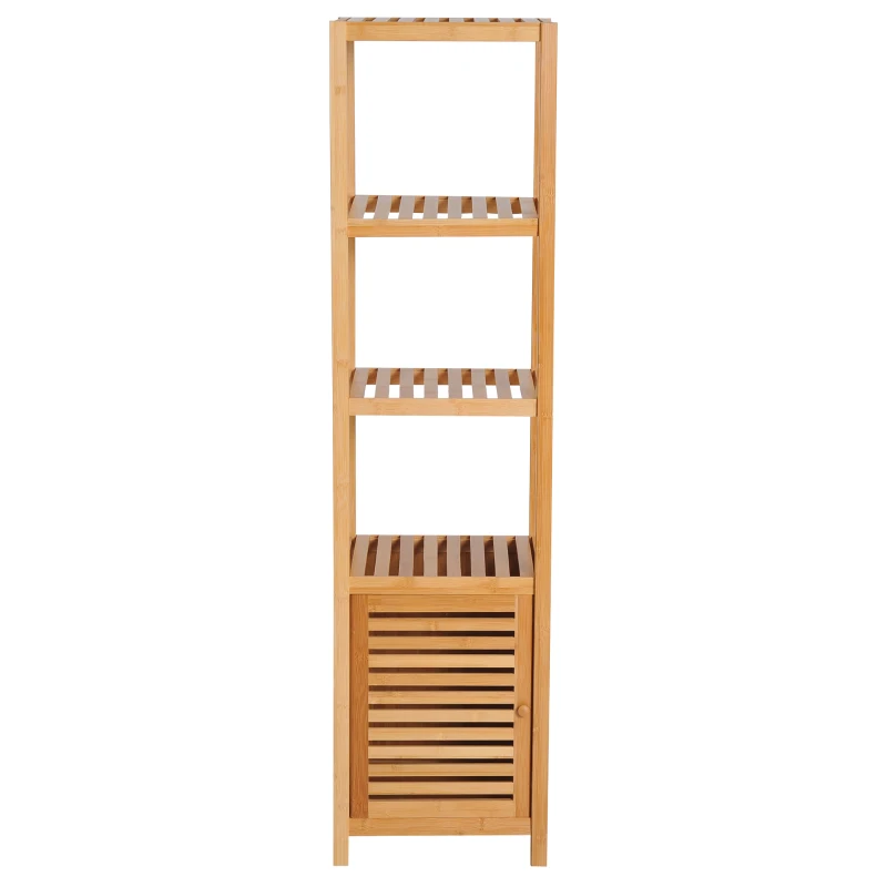 HOMCOM Badezimmerschrank, freistehend, 3 Regalböden, schmal & hoch, Lamellentür, 36 x 33 x 140cm