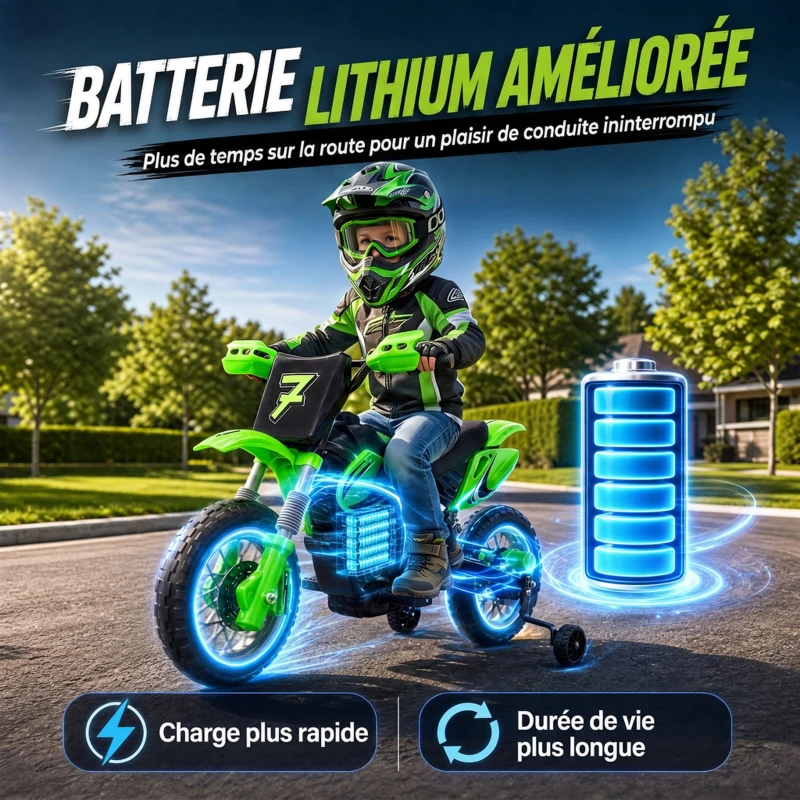 AIYAPLAY Moto Électrique Enfants 12 V, Vitesse Max 3 Km/h, Batterie au Lithium, Double Moteur, Suspension Arrière, Vert