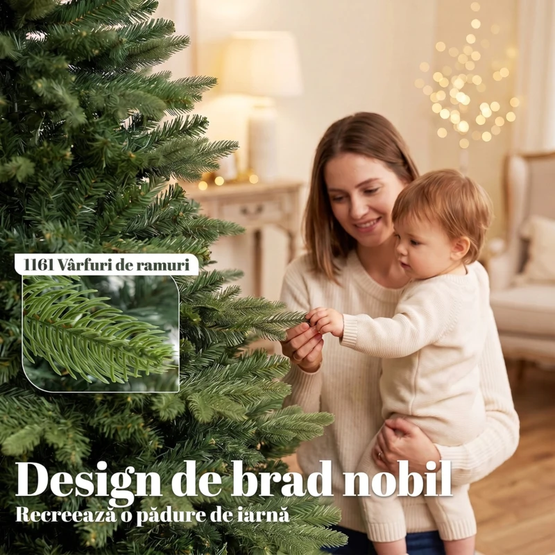 HOMCOM Brad artificial de Crăciun Brad Nobil, 1161 ramuri, 210 cm, verde