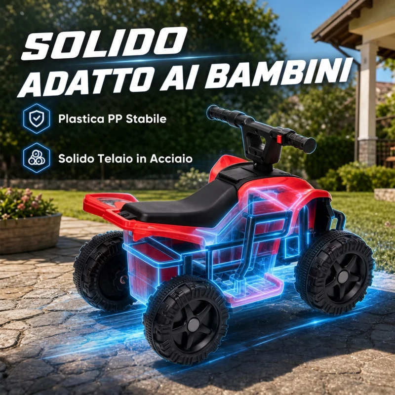 AIYAPLAY Quad Elettrico per Bambini 6V, Marce Avanti, 2 km/h, per 18-48 Mesi, Portata 25 kg, Interno ed Esterno, Rosso