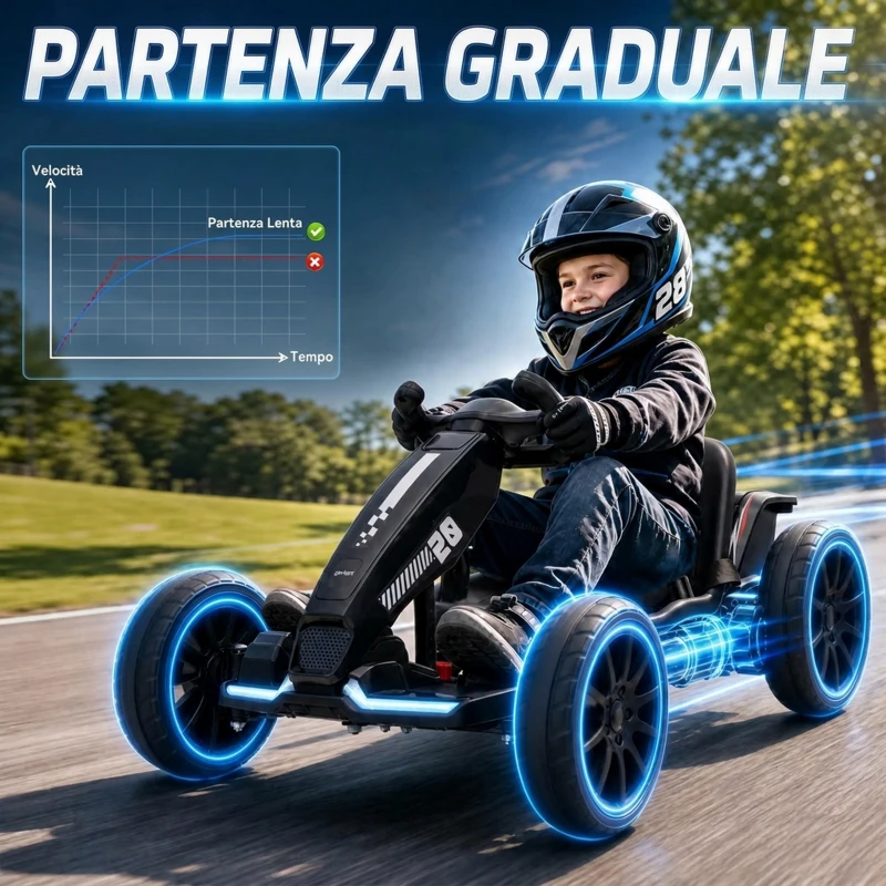 AIYAPLAY Go-Kart Elettrico per Bambini 3-6 Anni con Doppio Motore 12V, Fari LED, 1.5-4 km/h, Nero