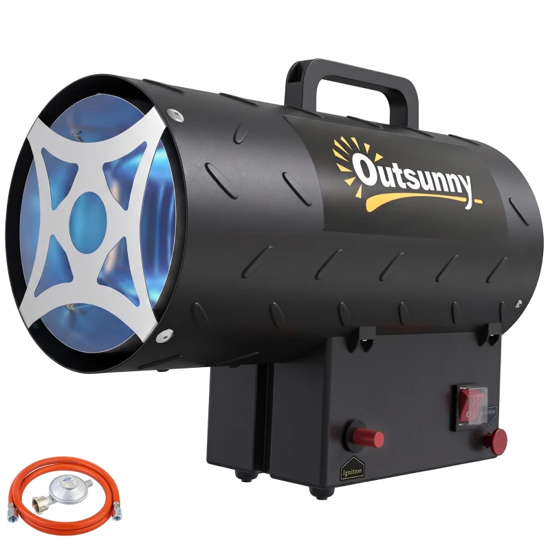 Outsunny Încălzitor Industrial cu Propan, Portabil, 15 kW, cu Aprindere Piezoelectrică, Negru