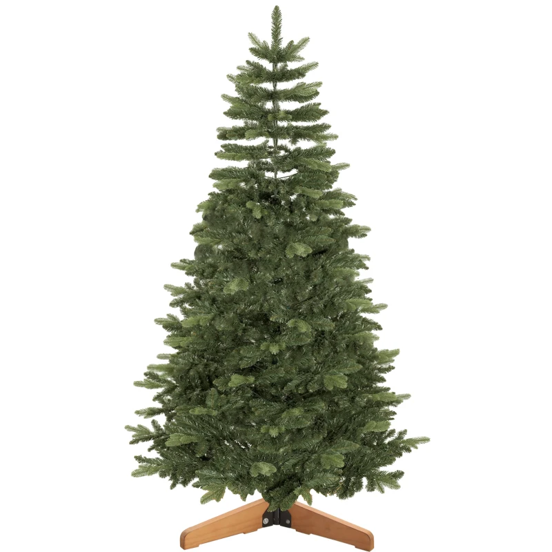 HOMCOM Künstlicher Weihnachtsbaum 180 cm, Edeltanne, voll mit Klappästen, 961 Spitzen, faltbarer Holzständer, Grün