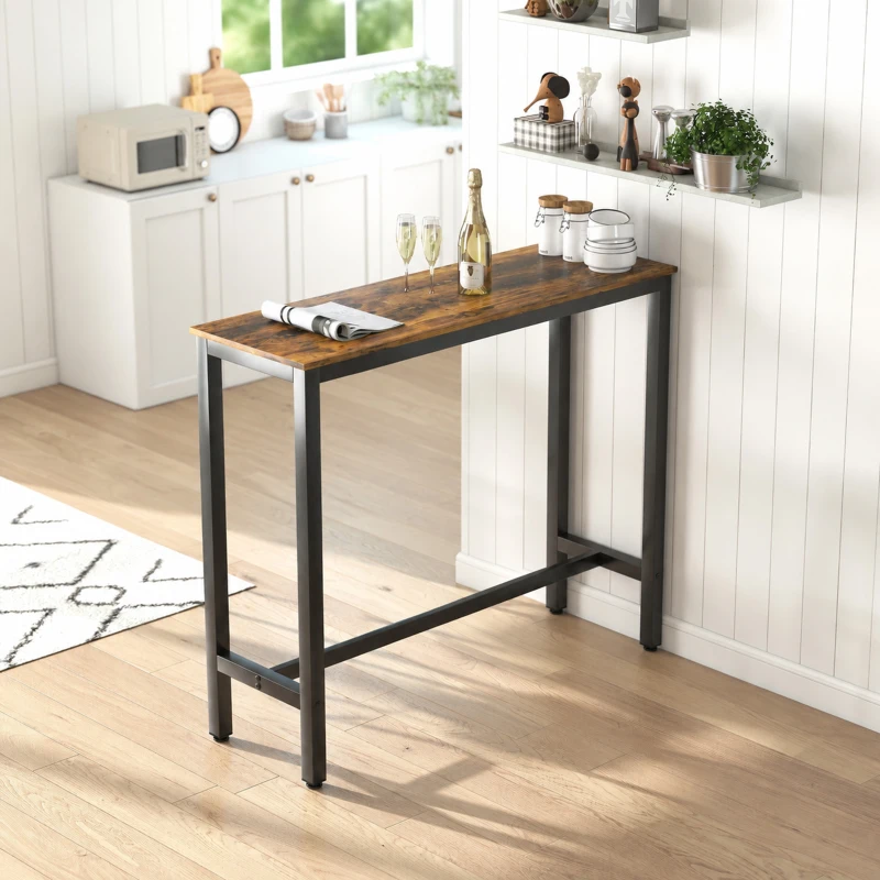 HOMCOM Rectangular Bar Table, Wood Effect Pub Coffee Table for Small Space, Breakfast Dining, Kitchen, Industrial, Rustic Brown