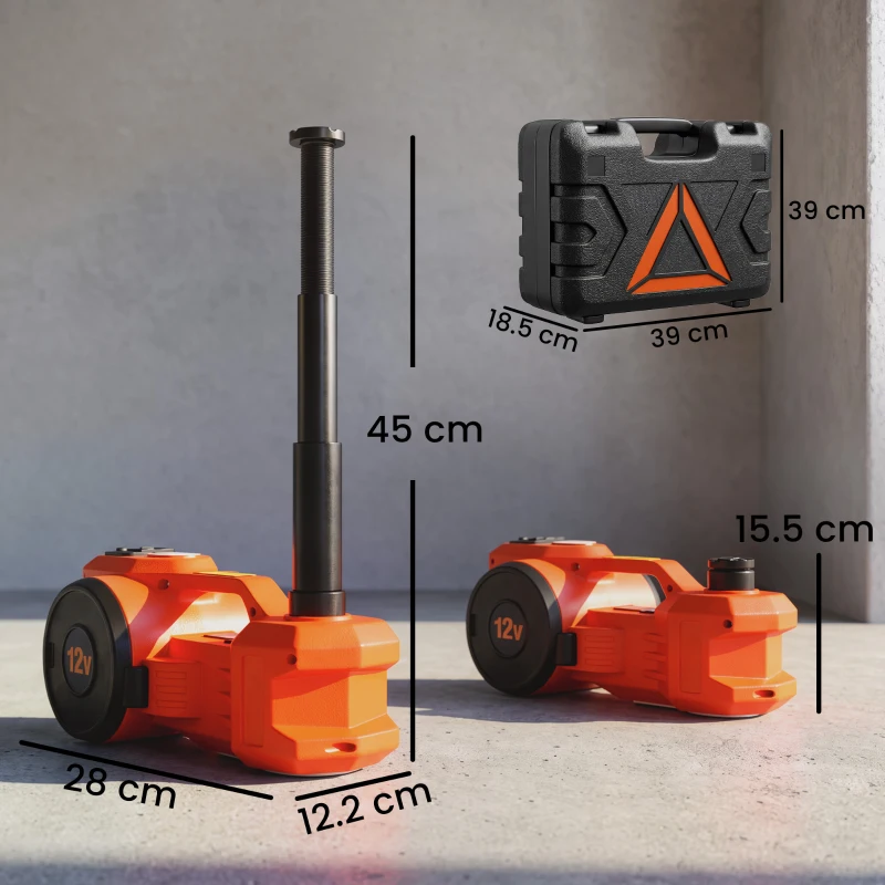 HOMCOM Electric Car Jack Kit, 5Ton 12V Electric Hydraulic Car Jack Lift with 15.5-45 cm Lift, Air Pump, Reflective Case, Orange
