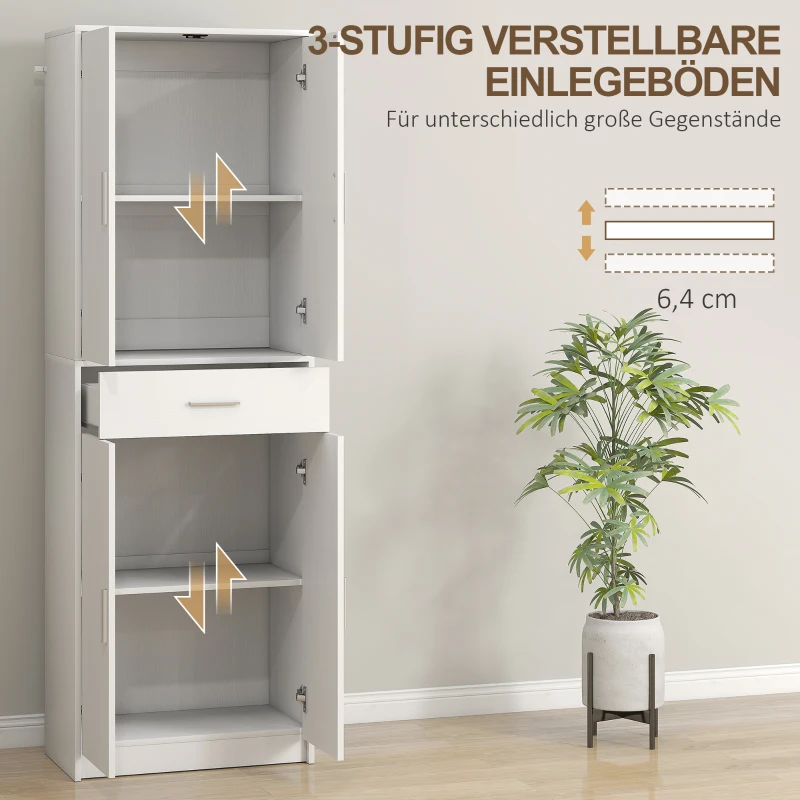 HOMCOM Küchenschrank, 3-stufig verstellbare Regale, Spanplatten, MDF, viel Stauraum, Weiß(m-5)