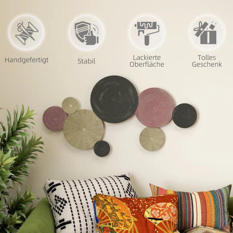 HOMCOM Wanddekor-Set im Disk-Design, 8 Metallscheiben, vielseitig einsetzbar, Mehrfarbig