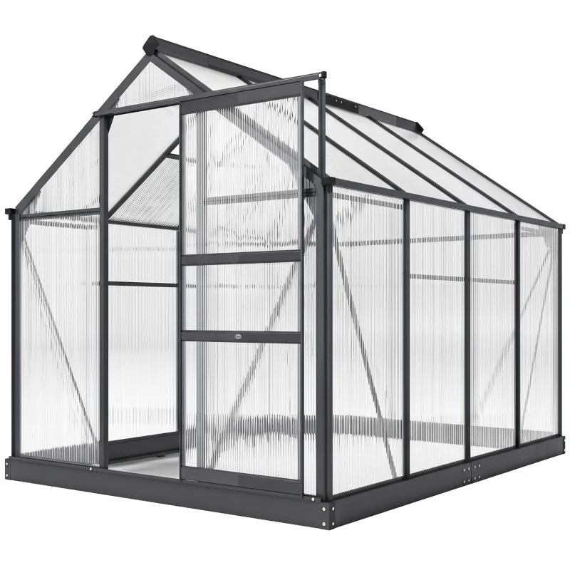 Outsunny Gewächshaus, Treibhaus, mit Dachfenster, Schiebetür, transparent, Polycarbonat+Aluminium, 190 x 252 x 201cm