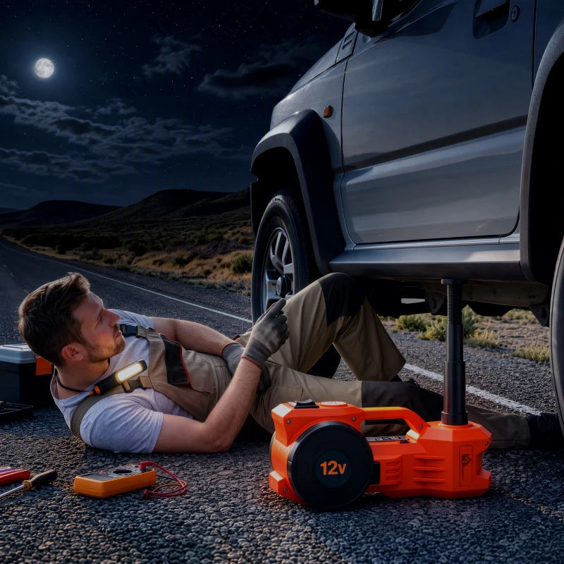 HOMCOM Electric Car Jack Kit, 5Ton 12V Electric Hydraulic Car Jack Lift with 15.5-45 cm Lift, Air Pump, Reflective Case, Orange
