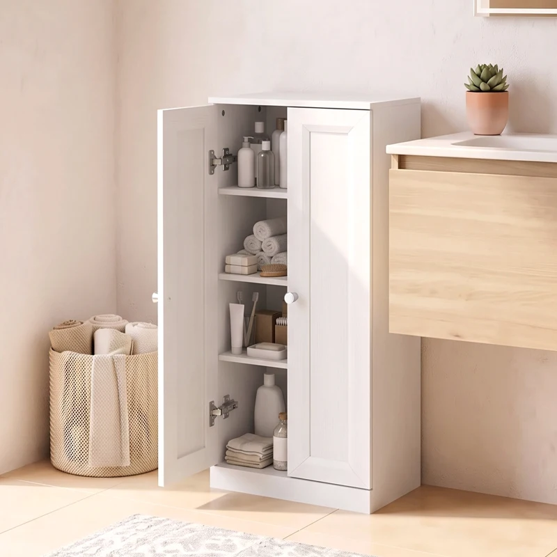 HOMCOM Narrow Bathroom Cabinet, Slim Storage Cabinet with 2 Doors & 4 Tiers, Freestanding Narrow Cupboard