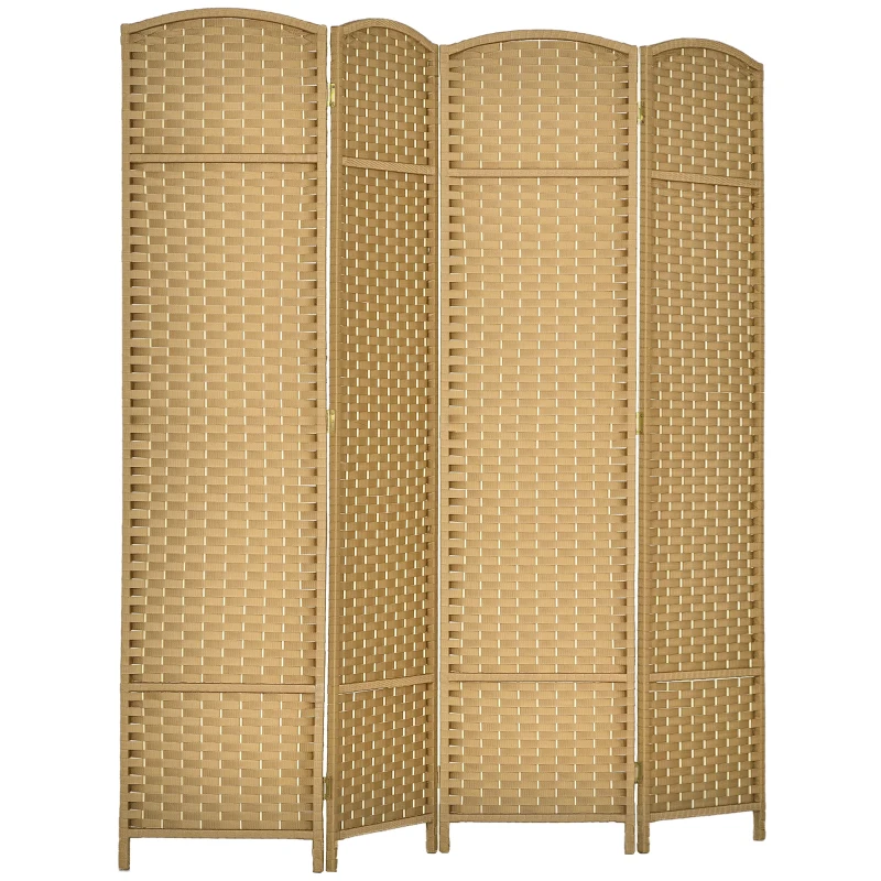HOMCOM 4-teiliger Raumtrenner, Faltbarer Sichtschutz, Sichtschutzwand für Wohnzimmer, Schlafzimmer, Homeoffice, Natur