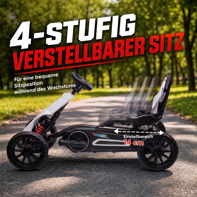 HOMCOM Go-Kart voor Kinderen, Elektrische Kart, tot 5 km/u, Veiligheidsgordel, Zit met Rugleuning, Kunststof, Metaal, Wit(m-6)