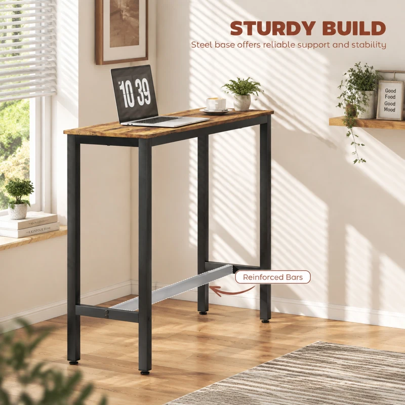 HOMCOM Rectangular Bar Table, Wood Effect Pub Coffee Table for Small Space, Breakfast Dining, Kitchen, Industrial, Rustic Brown