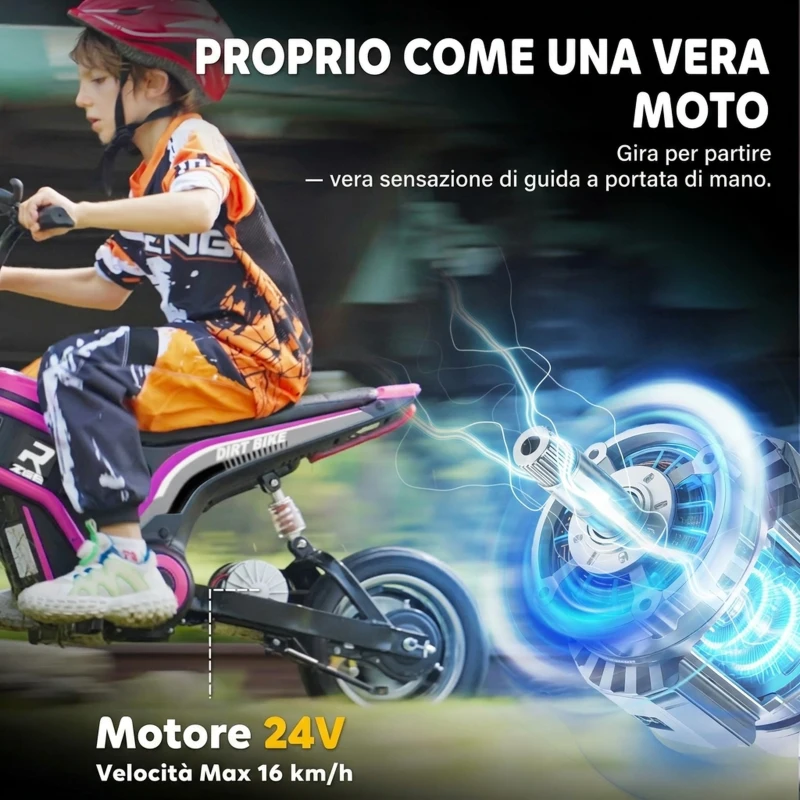 HOMCOM Moto Elettrica per Bambini con Acceleratore Manuale, 2 Velocità 8-16km/h, Età 8-12 Anni, Rosa