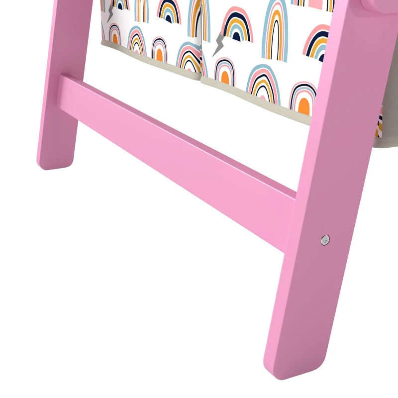 AIYAPLAY Cavalete Infantil 3 em 1 Dupla Face, Quadro Negro e Quadro Branco, Rolo de Papel, Cestos, Prateleira, 3-8 Anos, Rosa