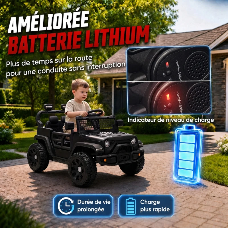 AIYAPLAY Voiture Électrique Enfants 12V, Buggy Électrique Enfants, 2-4 km/h, 2 Moteurs, Télécommande, Batterie Lithium, Noir