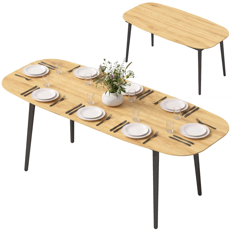 HOMCOM Uitschuifbare eettafel voor 6-8 personen, keukentafel met rek, eikenlook