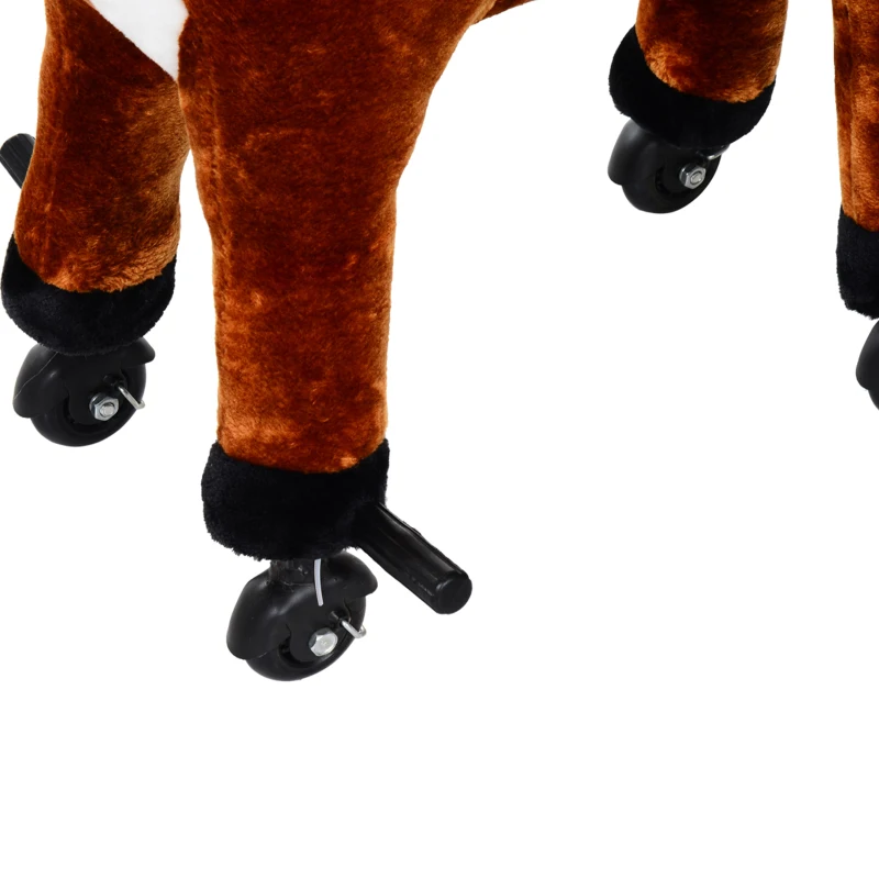 HOMCOM Cheval à Monter pour Enfant, Cheval à Roulettes en Peluche, Sons Réalistes, Poignée, 75 cm de Haut, Marron