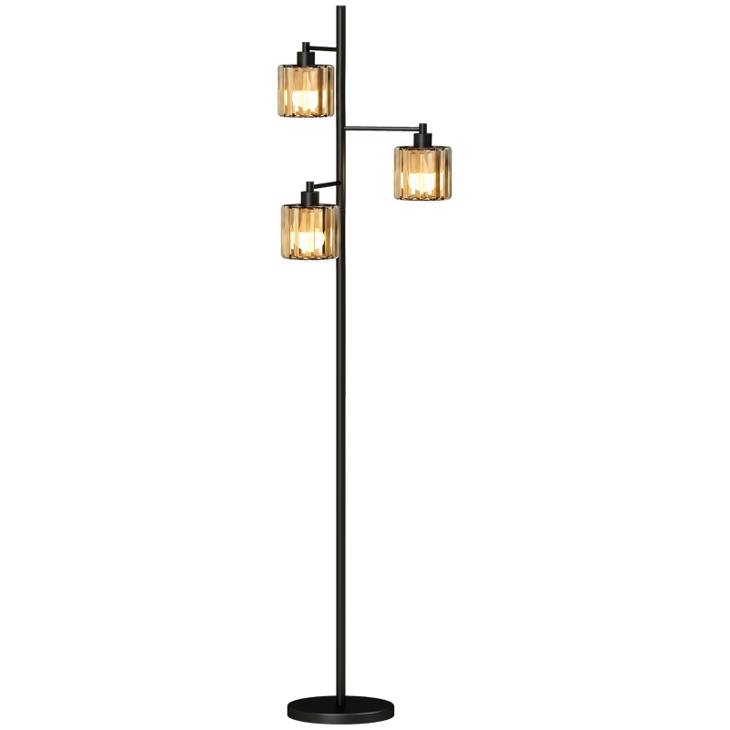 HOMCOM Lampadaire sur pied 40W, 3 ampoules LED E27, télécommande magnétique, dimmable, 3 températures de couleur, Noir