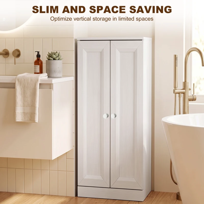HOMCOM Narrow Bathroom Cabinet, Slim Storage Cabinet with 2 Doors & 4 Tiers, Freestanding Narrow Cupboard
