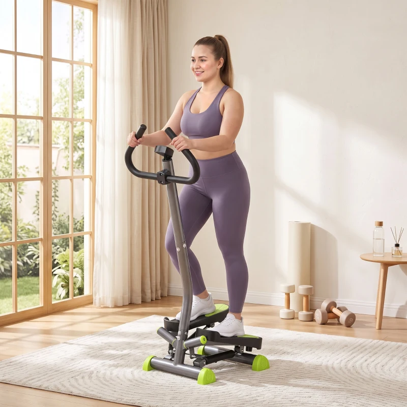 HOMCOM Máquina de Step Stepper Fitness em Casa com Tela LCD Alça e Pedais Antiderrapantes para Ginásio 55x44x108 cm Cinzento