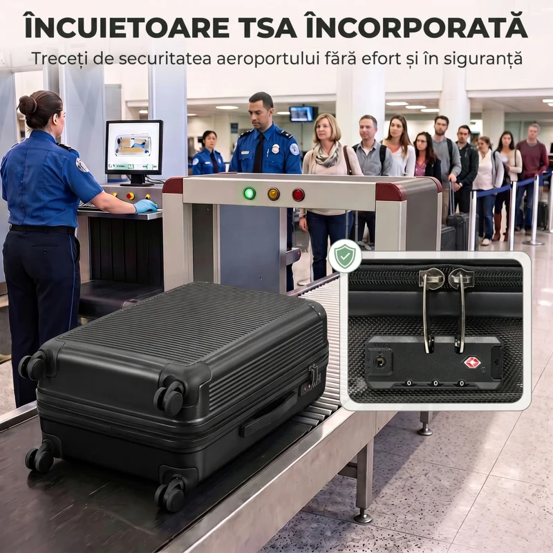 HOMCOM Valiză Mare Rigidă 116L, Extensibilă, cu 4 Roți, Compartiment Umed/Uscat, 50x33x77 cm, Negru