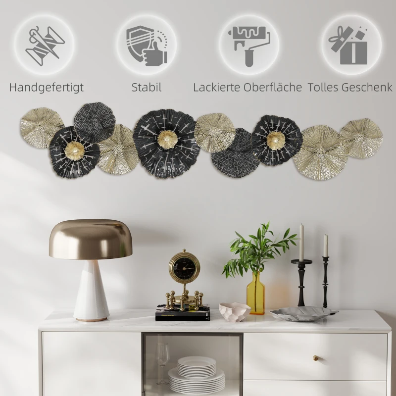 HOMCOM Wandbild, Wandschmuck mit Metallrahmen, moderner Stil, Schwarz+Gold