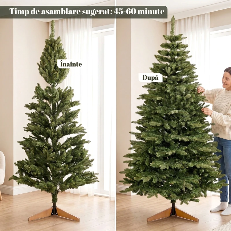 HOMCOM Brad artificial de Crăciun Brad Nobil, 1161 ramuri, 210 cm, verde