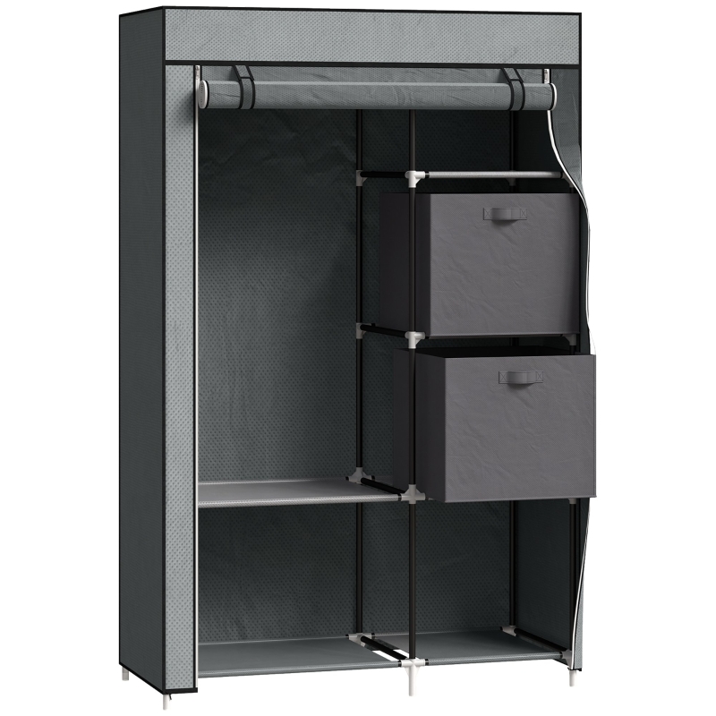 HOMCOM Stoffschrank Kleiderschrank faltbarer Schrank, 1 Kleiderstange, 6 Regalböden, 102 x 42.5 x 162.5 cm, Grau