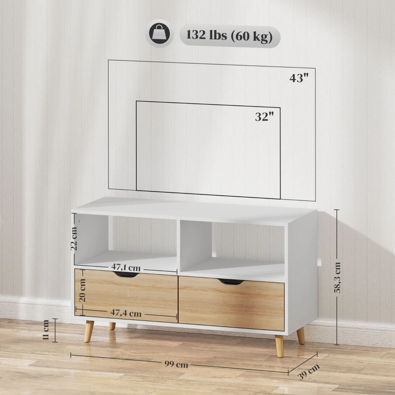 HOMCOM TV-kast, TV-meubel met Laden, Open Planken, Hout, 99 x 39 x 58 cm, Wit